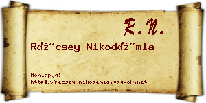 Récsey Nikodémia névjegykártya
